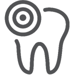 A drawn icon of a tooth with a bulls-eye target on the top left corner of the tooth
